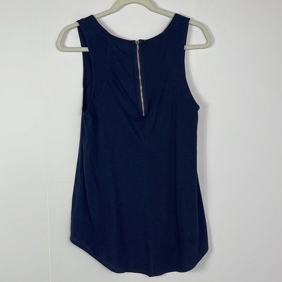 GAP NWT Navy Blue Mixed Media Sleeveless Top, hi/low hem, Small - Picture 6 of 11